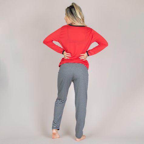 Pijama-Longo-Estampado-Adulto-Feminino-de-Malha-Vermelho
